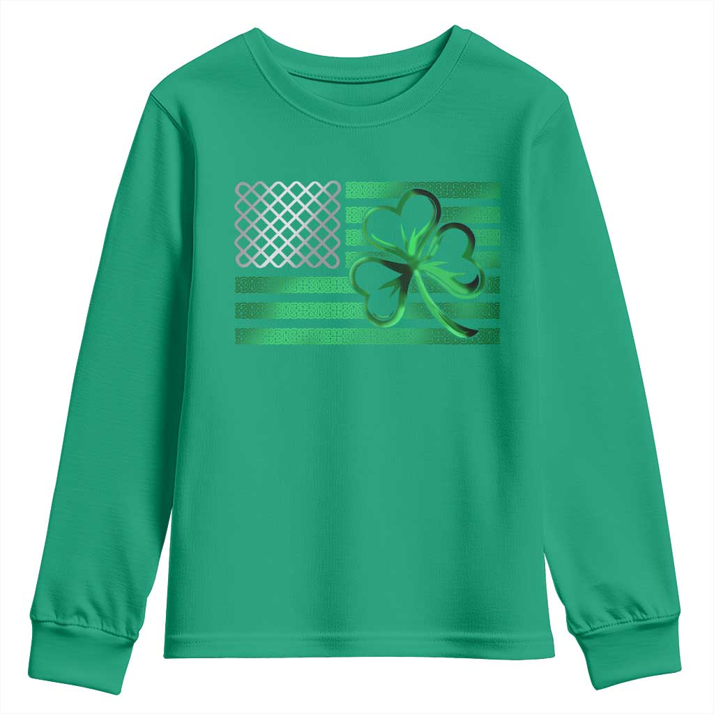 Funny Irish Americans Youth Sweatshirt Shamrock Celtic Knot American Flag St Patrick's Day TS11 Irish Green Print Your Wear