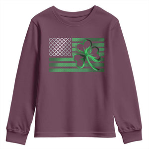 Funny Irish Americans Youth Sweatshirt Shamrock Celtic Knot American Flag St Patrick's Day TS11 Maroon Print Your Wear