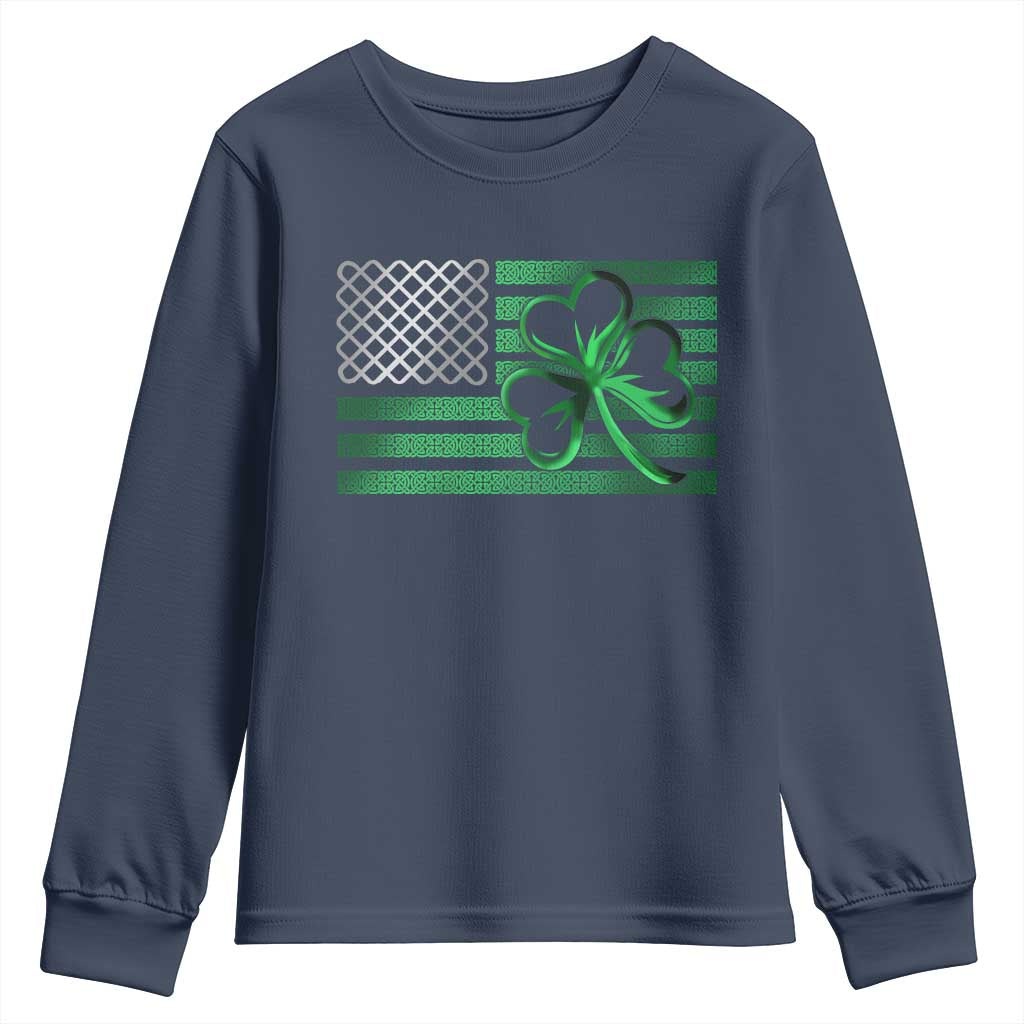 Funny Irish Americans Youth Sweatshirt Shamrock Celtic Knot American Flag St Patrick's Day TS11 Navy Print Your Wear