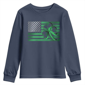 Funny Irish Americans Youth Sweatshirt Shamrock Celtic Knot American Flag St Patrick's Day TS11 Navy Print Your Wear
