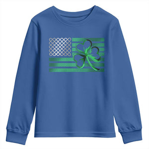 Funny Irish Americans Youth Sweatshirt Shamrock Celtic Knot American Flag St Patrick's Day TS11 Royal Blue Print Your Wear