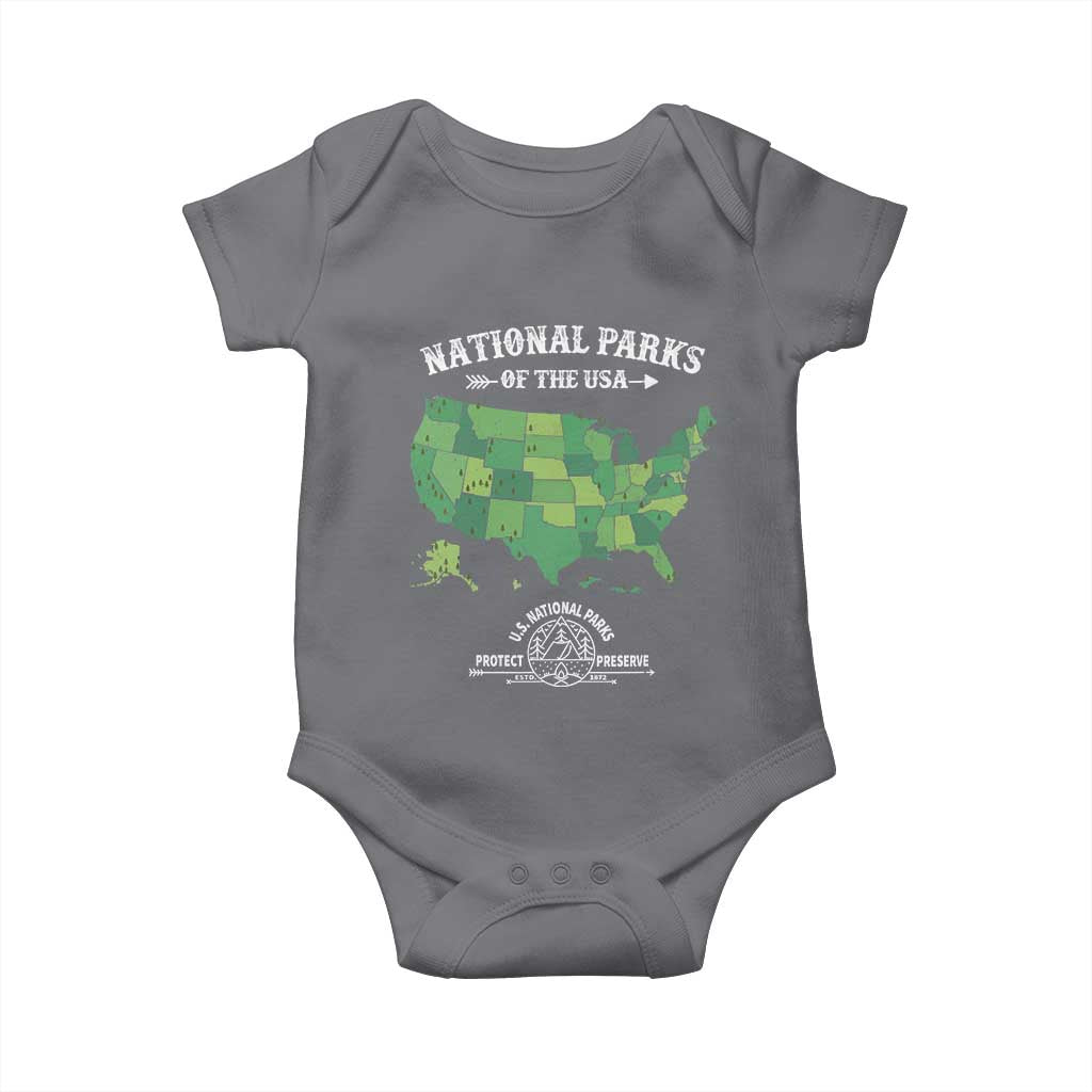 Protect And Preserve National Parks Baby Onesie ESTD 1872 Vintage Forest American Map TS11 Charcoal Print Your Wear