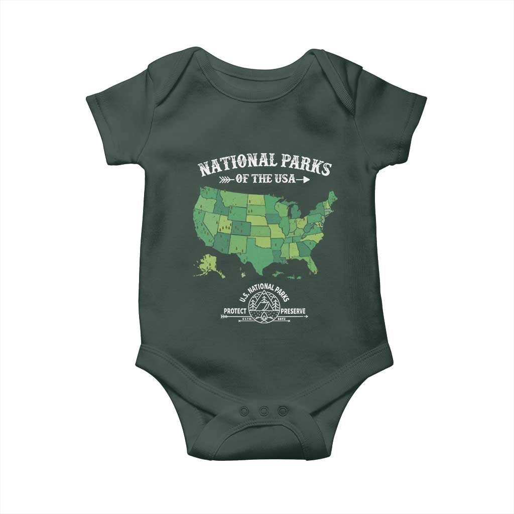 Protect And Preserve National Parks Baby Onesie ESTD 1872 Vintage Forest American Map TS11 Print Your Wear