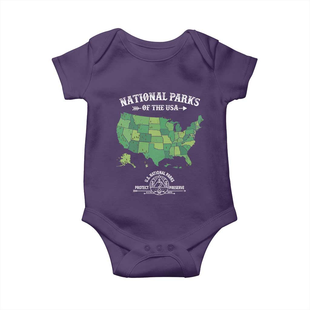 Protect And Preserve National Parks Baby Onesie ESTD 1872 Vintage Forest American Map TS11 Purple Print Your Wear