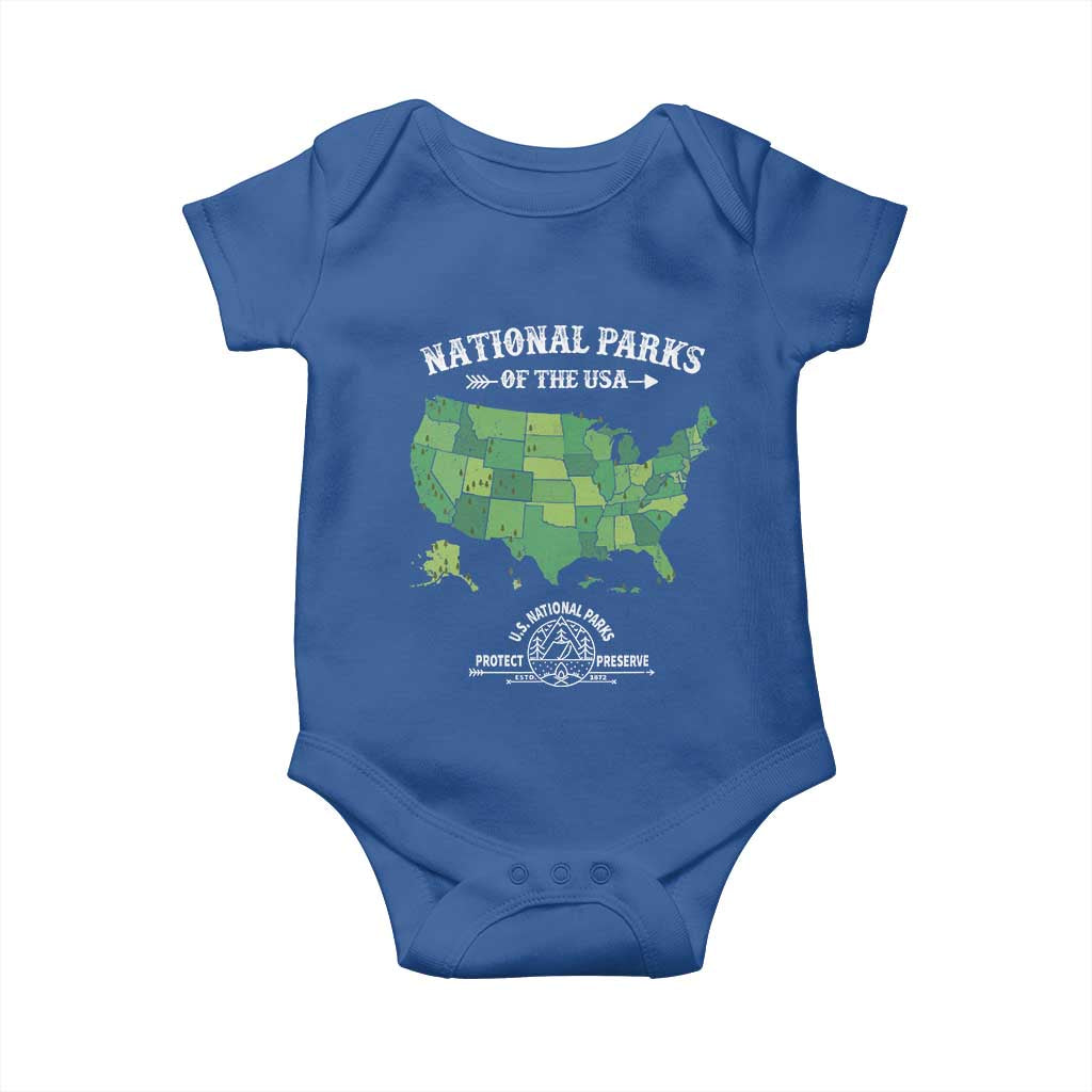 Protect And Preserve National Parks Baby Onesie ESTD 1872 Vintage Forest American Map TS11 Royal Blue Print Your Wear