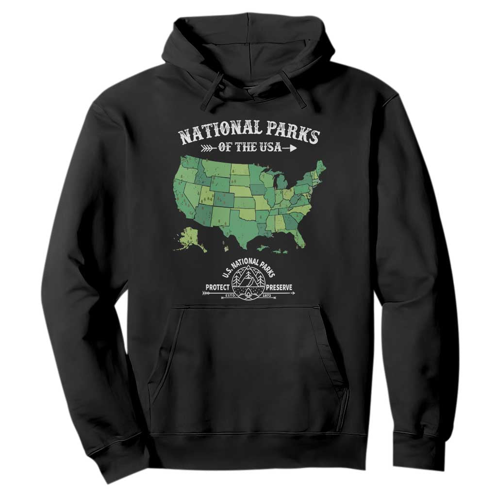Protect And Preserve National Parks Hoodie ESTD 1872 Vintage Forest American Map TS11 Black Print Your Wear