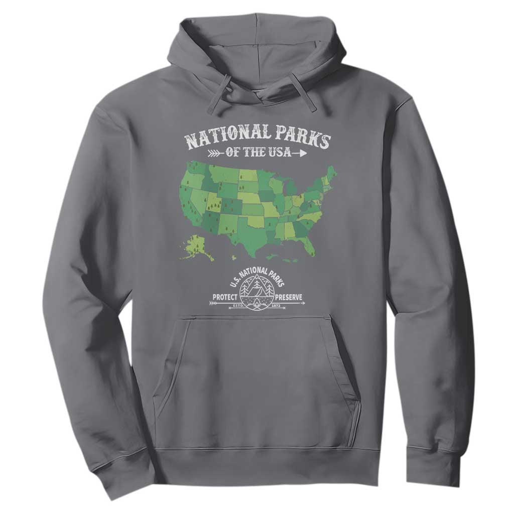 Protect And Preserve National Parks Hoodie ESTD 1872 Vintage Forest American Map TS11 Charcoal Print Your Wear