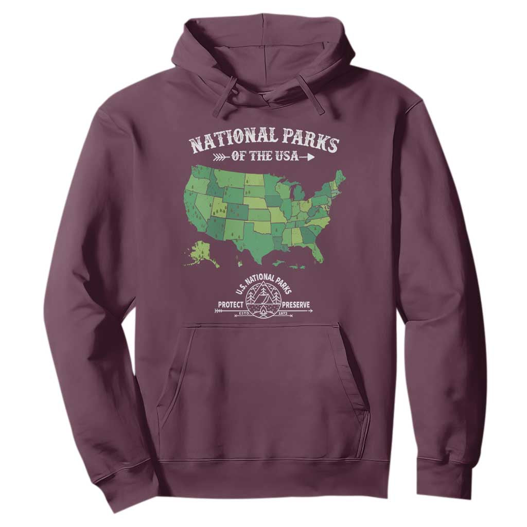 Protect And Preserve National Parks Hoodie ESTD 1872 Vintage Forest American Map TS11 Maroon Print Your Wear