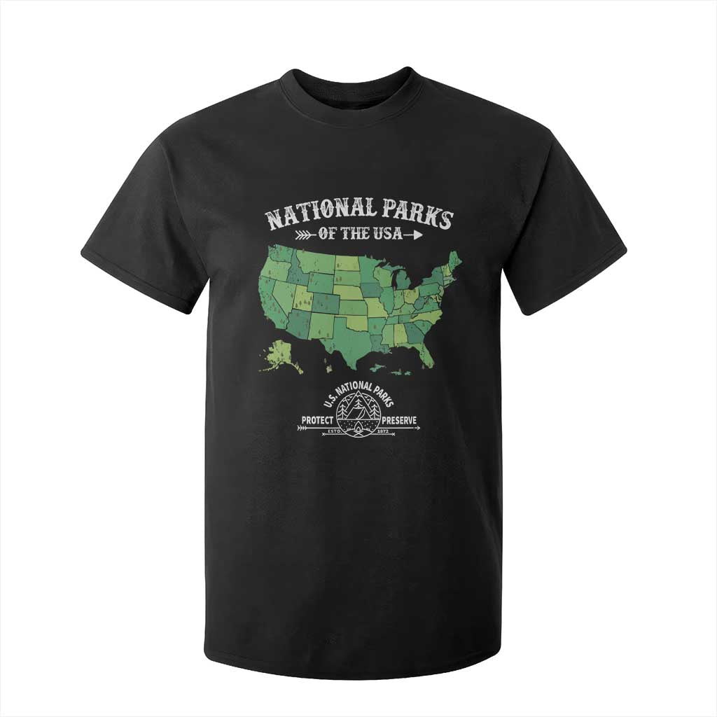Protect And Preserve National Parks T Shirt For Kid ESTD 1872 Vintage Forest American Map TS11 Black Print Your Wear