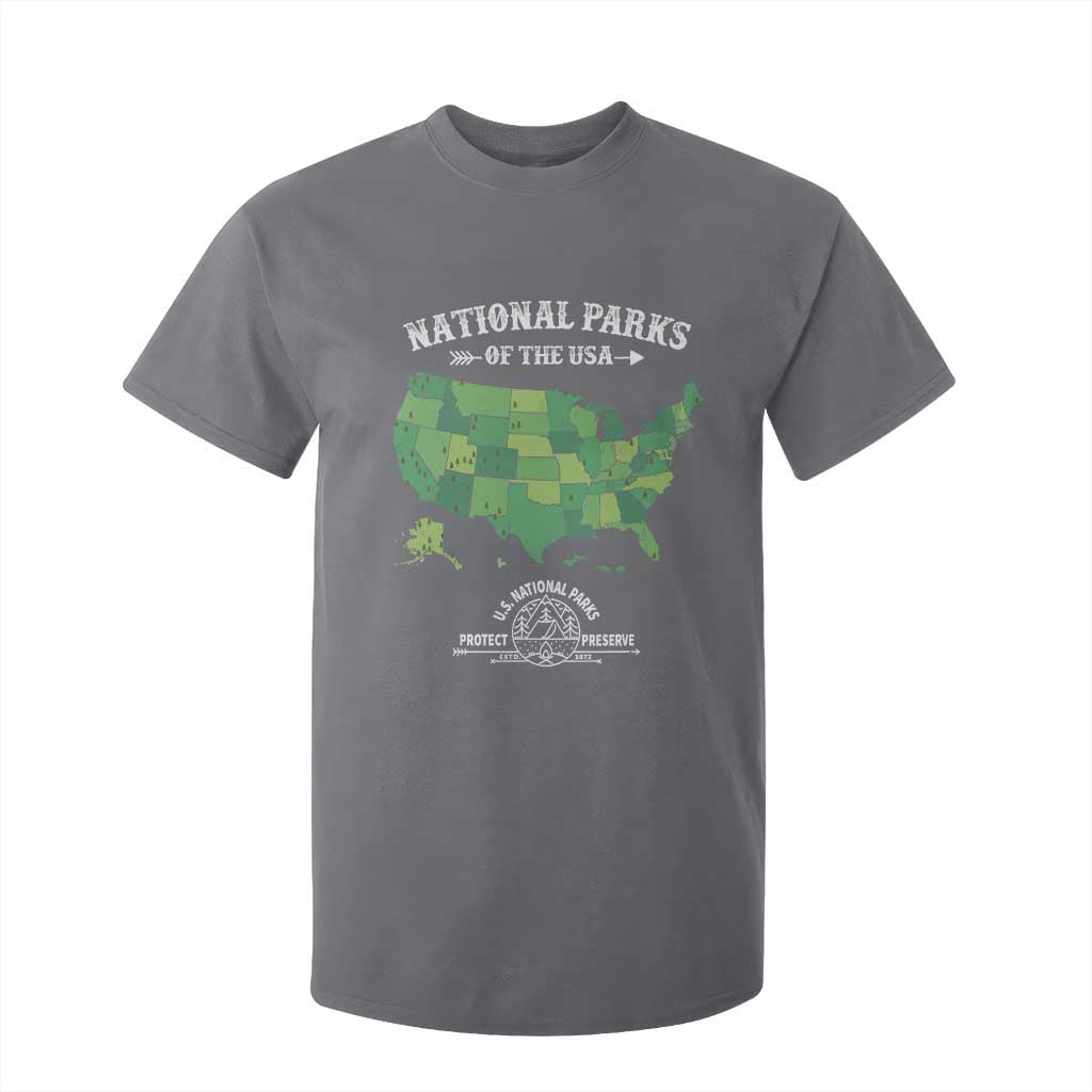 Protect And Preserve National Parks T Shirt For Kid ESTD 1872 Vintage Forest American Map TS11 Charcoal Print Your Wear