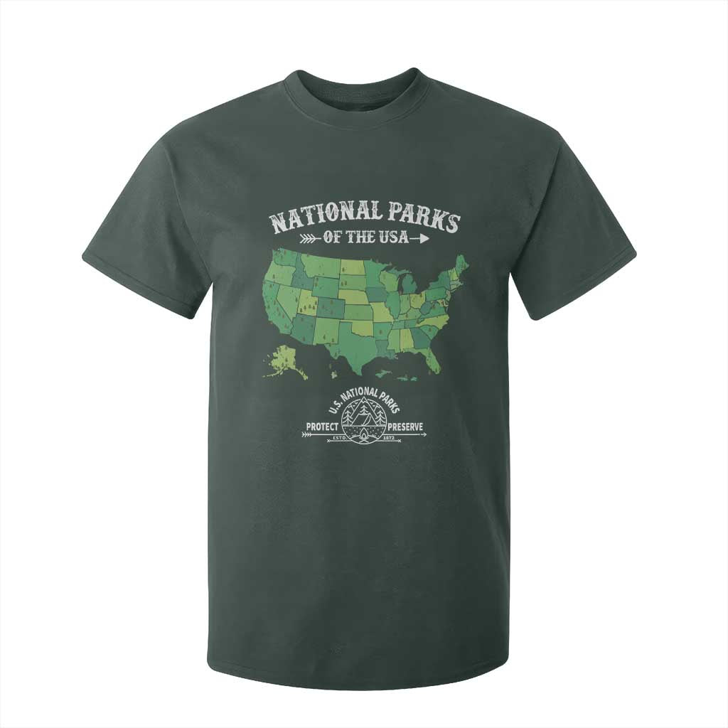 Protect And Preserve National Parks T Shirt For Kid ESTD 1872 Vintage Forest American Map TS11 Dark Forest Green Print Your Wear