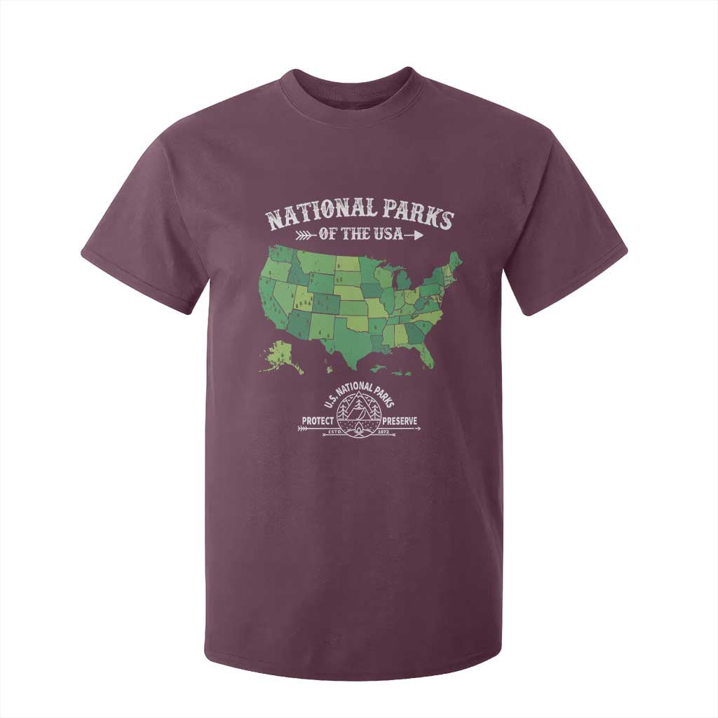 Protect And Preserve National Parks T Shirt For Kid ESTD 1872 Vintage Forest American Map TS11 Maroon Print Your Wear