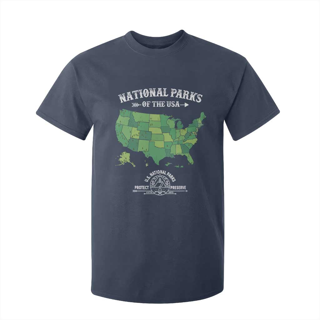 Protect And Preserve National Parks T Shirt For Kid ESTD 1872 Vintage Forest American Map TS11 Navy Print Your Wear