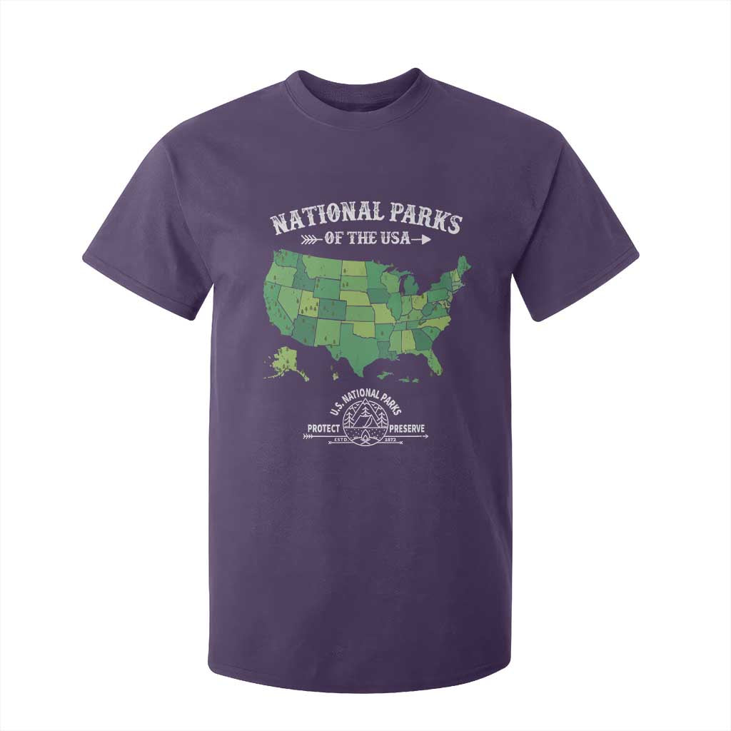 Protect And Preserve National Parks T Shirt For Kid ESTD 1872 Vintage Forest American Map TS11 Purple Print Your Wear