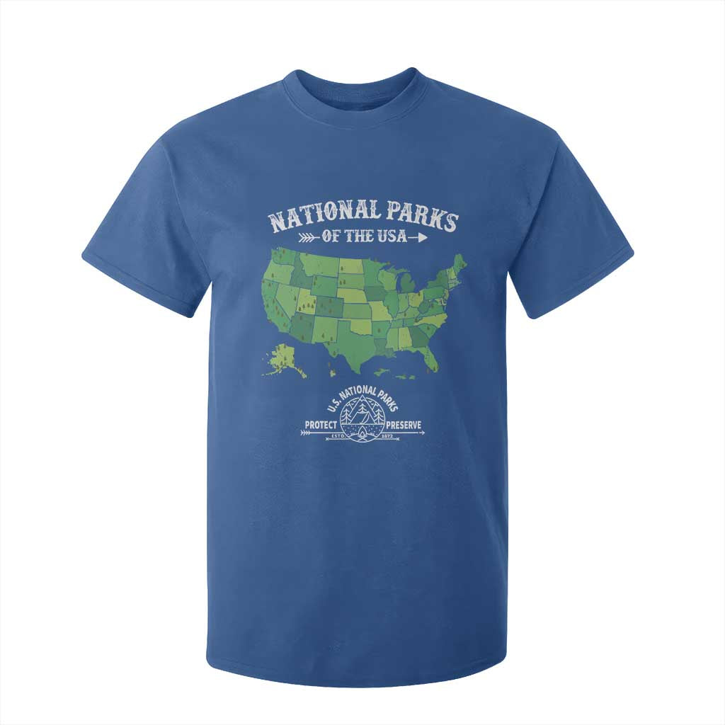 Protect And Preserve National Parks T Shirt For Kid ESTD 1872 Vintage Forest American Map TS11 Royal Blue Print Your Wear