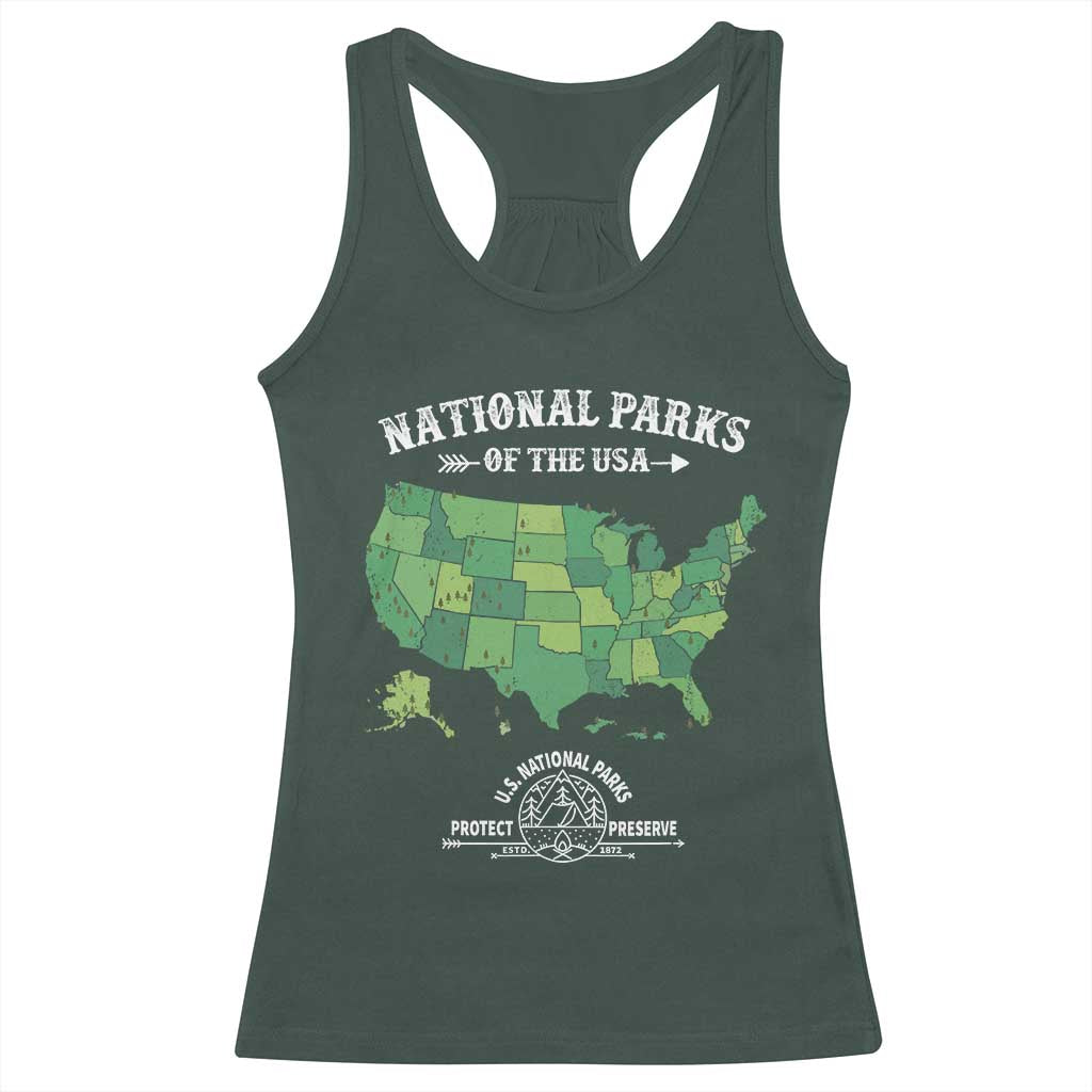 Protect And Preserve National Parks Racerback Tank Top ESTD 1872 Vintage Forest American Map TS11 Dark Forest Green Print Your Wear