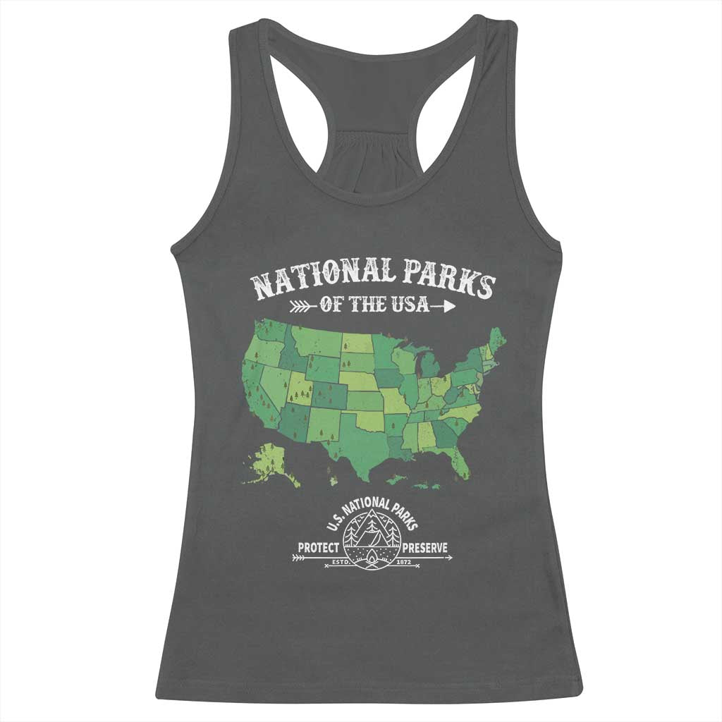 Protect And Preserve National Parks Racerback Tank Top ESTD 1872 Vintage Forest American Map TS11 Dark Heather Print Your Wear