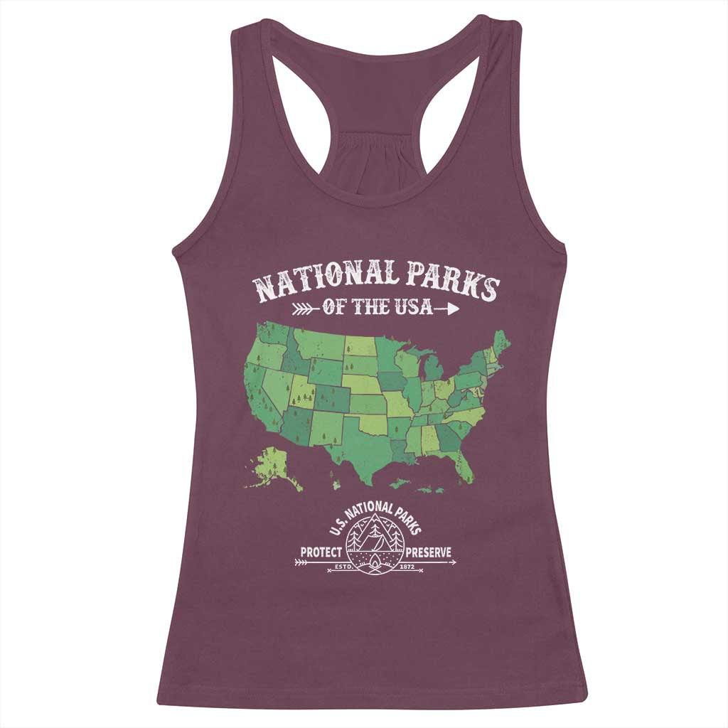 Protect And Preserve National Parks Racerback Tank Top ESTD 1872 Vintage Forest American Map TS11 Maroon Print Your Wear