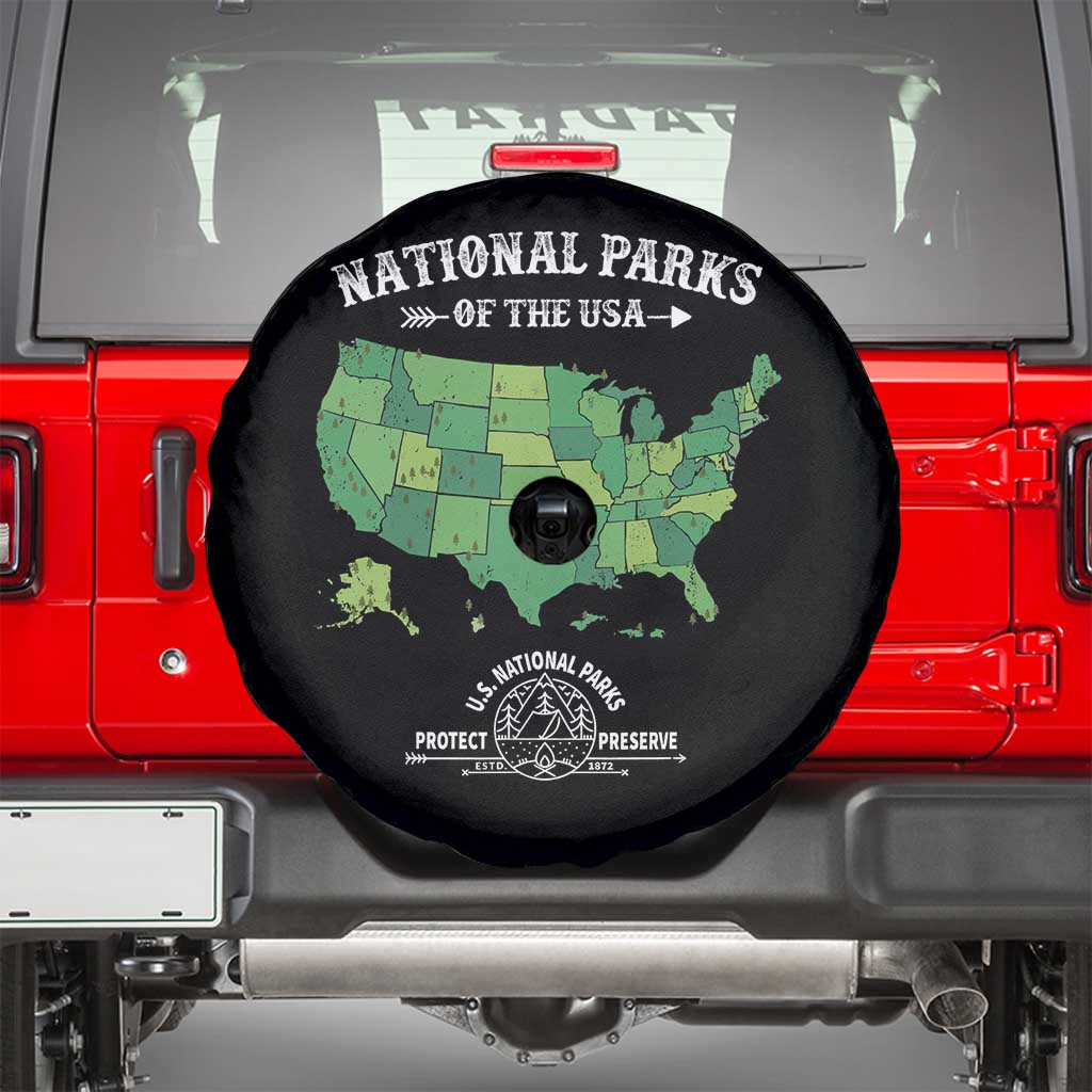 Protect And Preserve National Parks Spare Tire Cover ESTD 1872 Vintage Forest American Map TS11 Black Print Your Wear