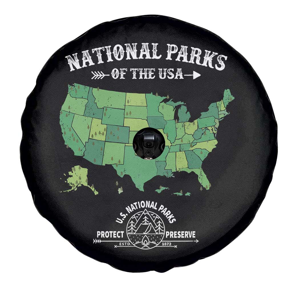 Protect And Preserve National Parks Spare Tire Cover ESTD 1872 Vintage Forest American Map TS11 Print Your Wear
