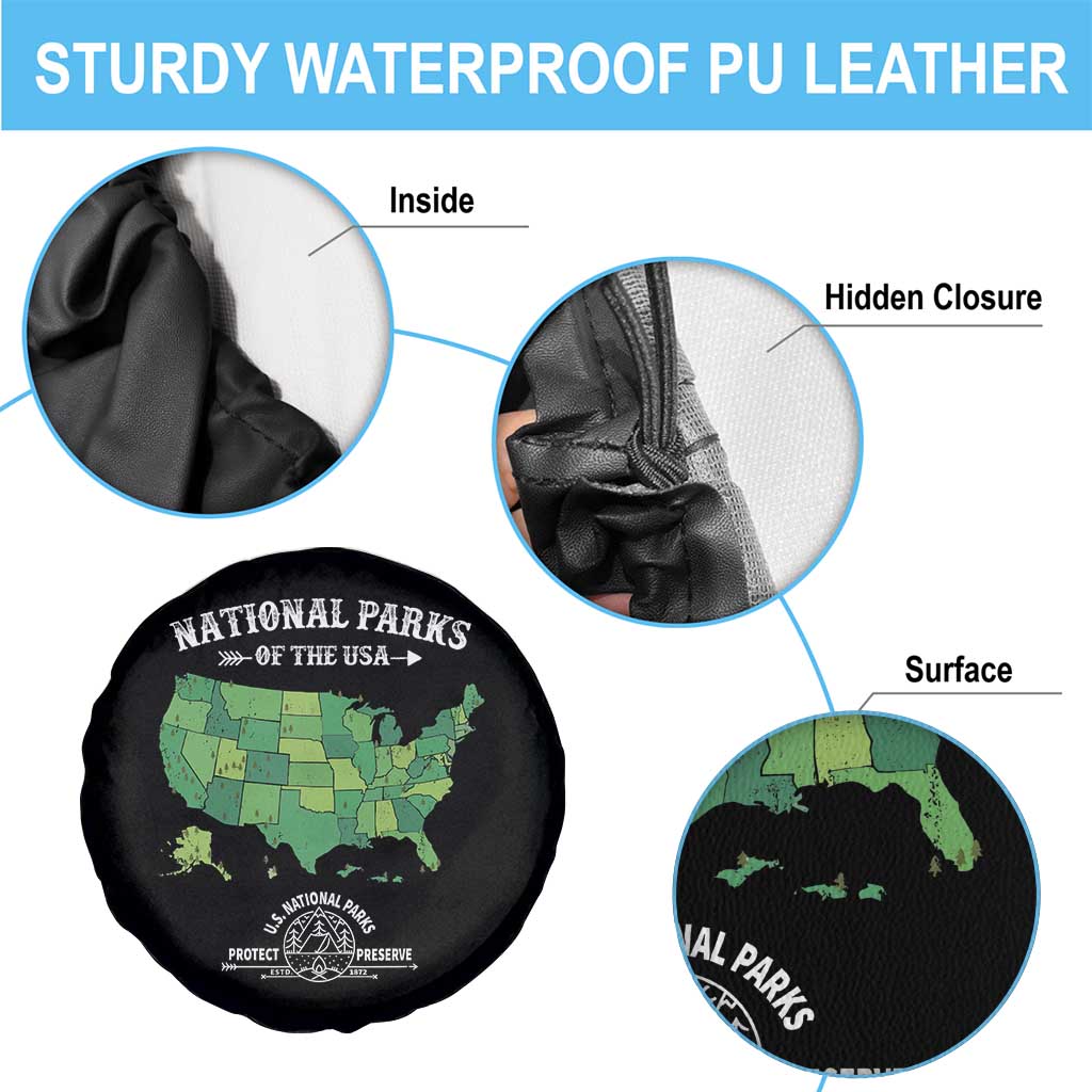 Protect And Preserve National Parks Spare Tire Cover ESTD 1872 Vintage Forest American Map TS11 Print Your Wear