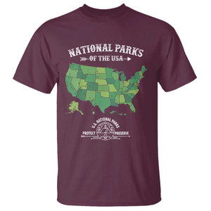 Protect And Preserve National Parks T Shirt ESTD 1872 Vintage Forest American Map TS11 Maroon Print Your Wear