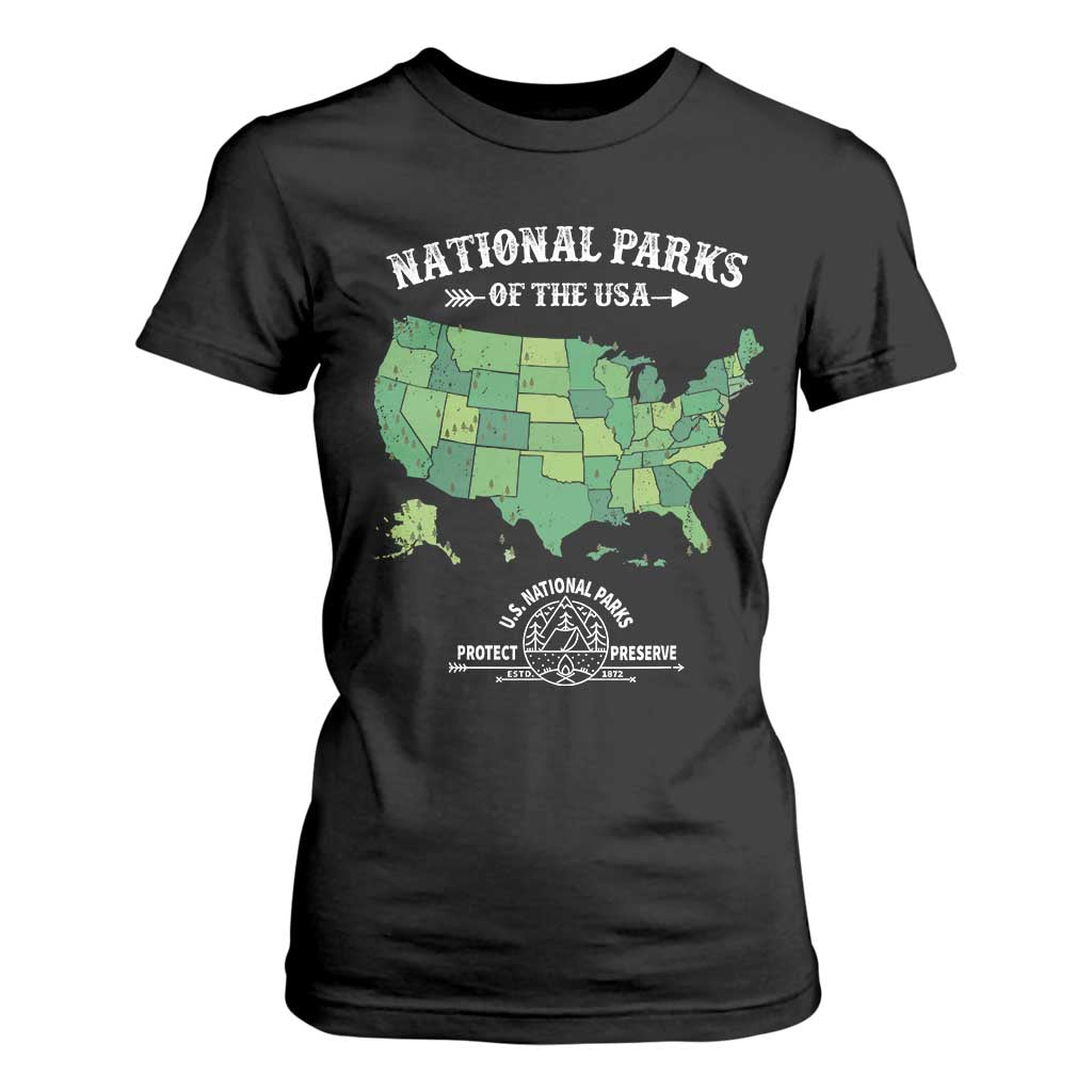 Protect And Preserve National Parks T Shirt For Women ESTD 1872 Vintage Forest American Map TS11 Black Print Your Wear
