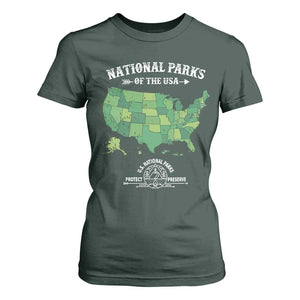 Protect And Preserve National Parks T Shirt For Women ESTD 1872 Vintage Forest American Map TS11 Dark Forest Green Print Your Wear