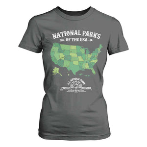 Protect And Preserve National Parks T Shirt For Women ESTD 1872 Vintage Forest American Map TS11 Dark Heather Print Your Wear