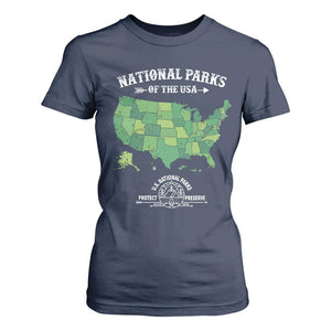 Protect And Preserve National Parks T Shirt For Women ESTD 1872 Vintage Forest American Map TS11 Navy Print Your Wear