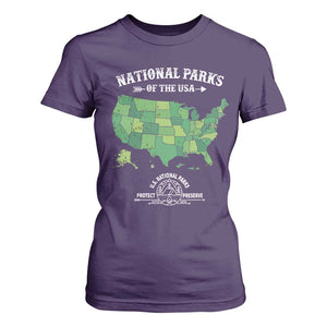Protect And Preserve National Parks T Shirt For Women ESTD 1872 Vintage Forest American Map TS11 Purple Print Your Wear