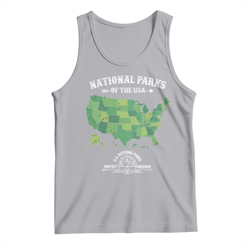 Protect And Preserve National Parks Tank Top ESTD 1872 Vintage Forest American Map TS11 Athletic Heather Print Your Wear