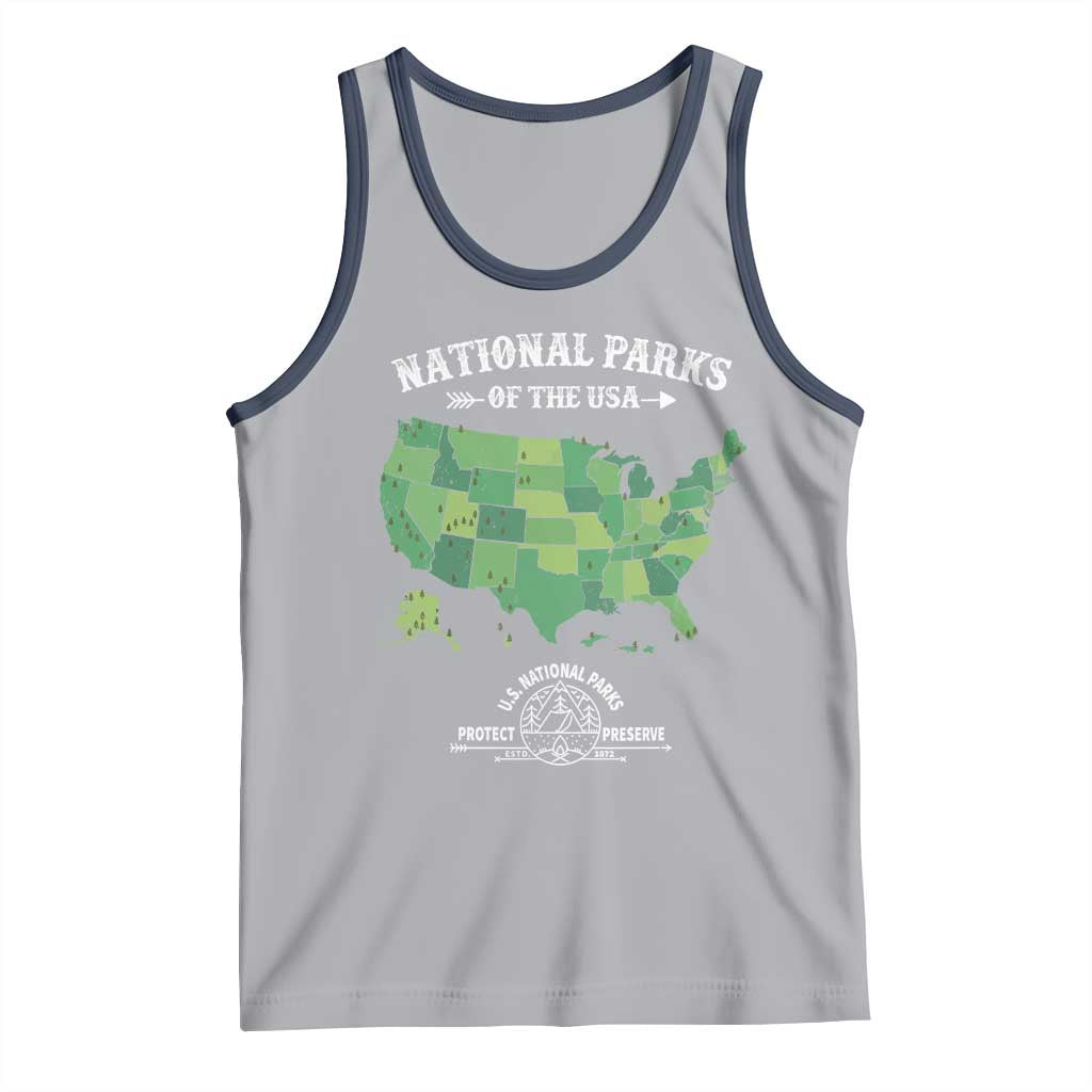 Protect And Preserve National Parks Tank Top ESTD 1872 Vintage Forest American Map TS11 Athletic Heather Navy Print Your Wear