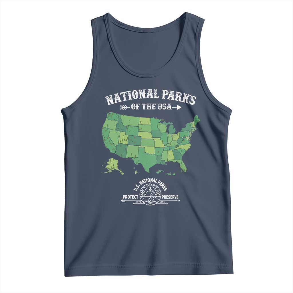 Protect And Preserve National Parks Tank Top ESTD 1872 Vintage Forest American Map TS11 Navy Print Your Wear