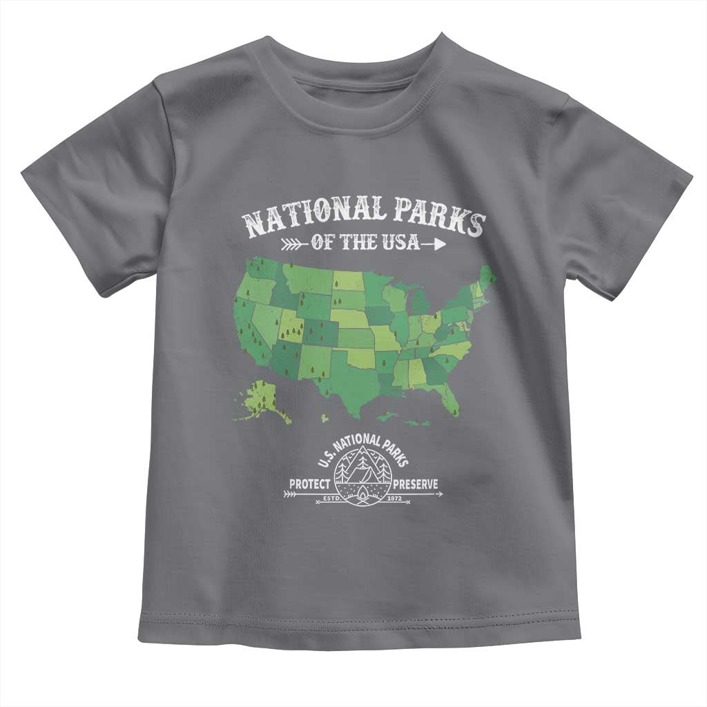 Protect And Preserve National Parks Toddler T Shirt ESTD 1872 Vintage Forest American Map TS11 Charcoal Print Your Wear