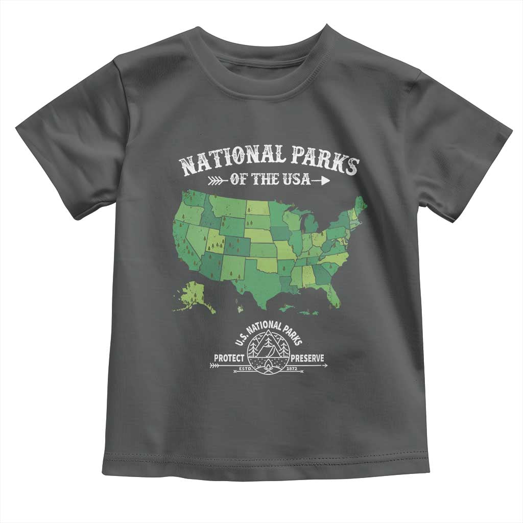 Protect And Preserve National Parks Toddler T Shirt ESTD 1872 Vintage Forest American Map TS11 Dark Heather Print Your Wear
