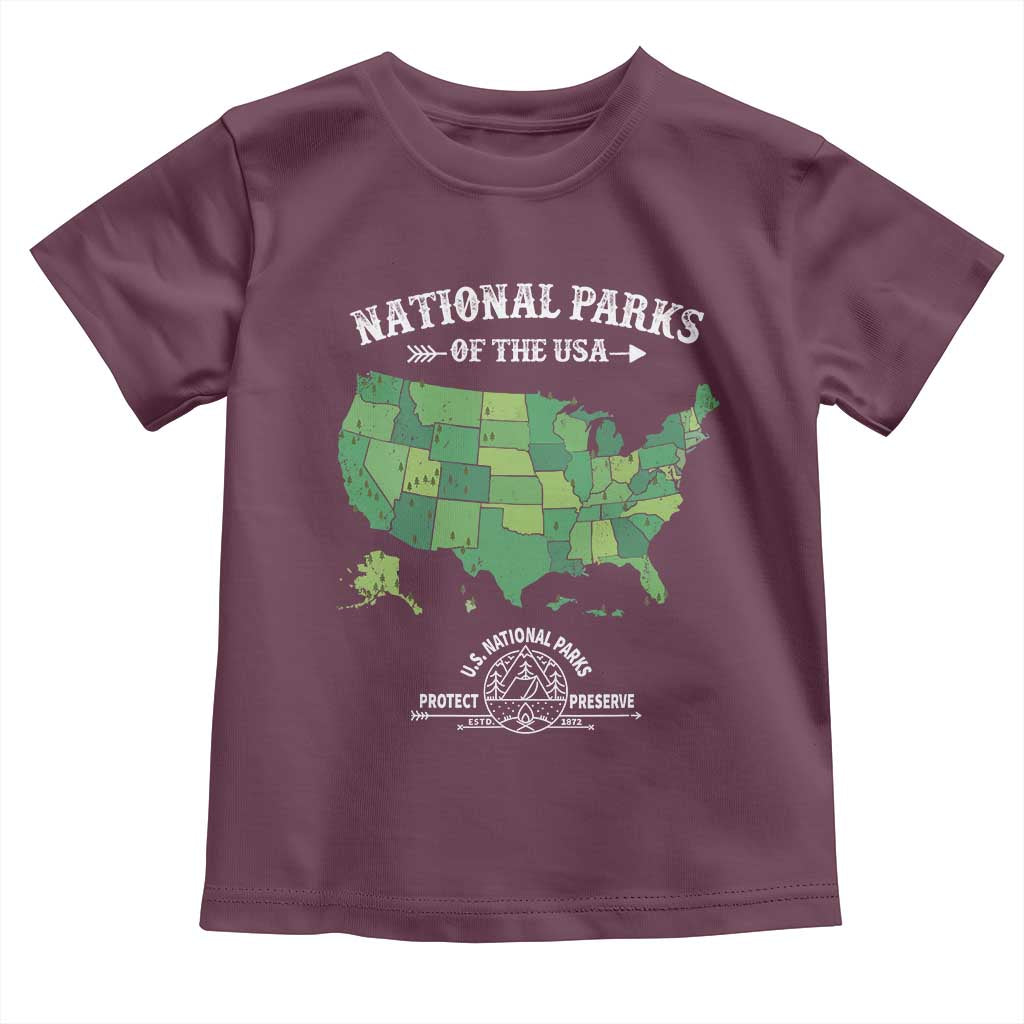 Protect And Preserve National Parks Toddler T Shirt ESTD 1872 Vintage Forest American Map TS11 Maroon Print Your Wear