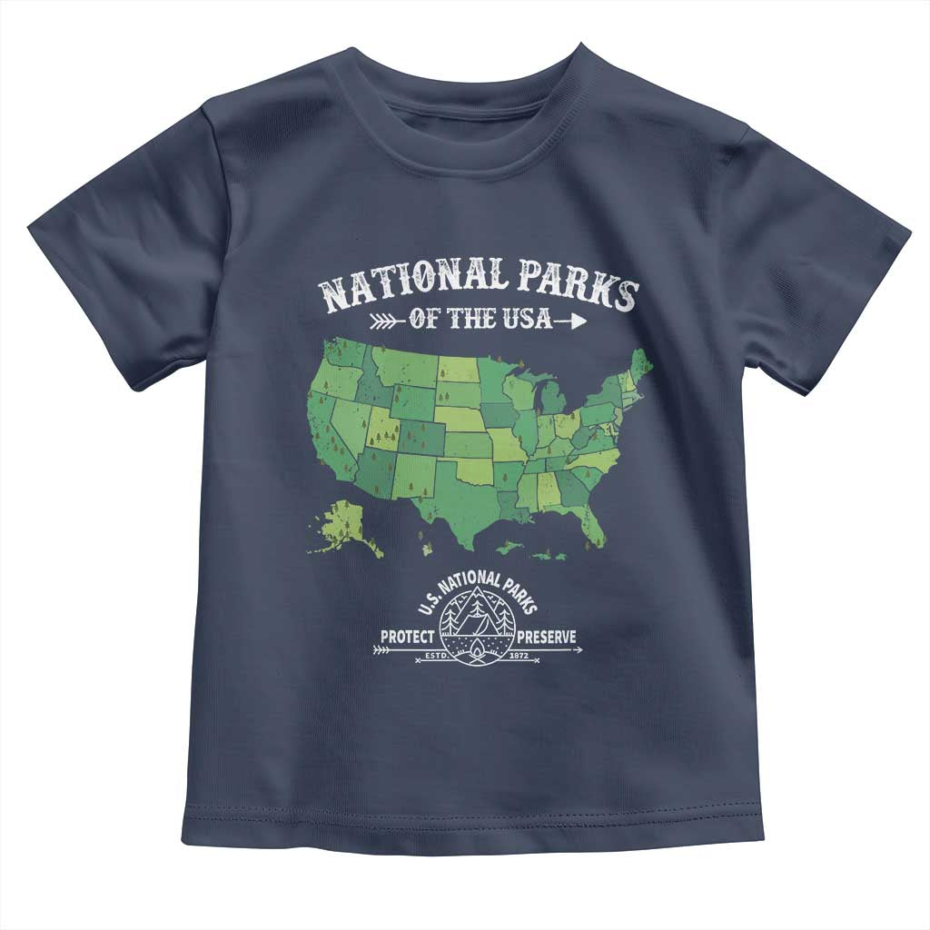 Protect And Preserve National Parks Toddler T Shirt ESTD 1872 Vintage Forest American Map TS11 Navy Print Your Wear