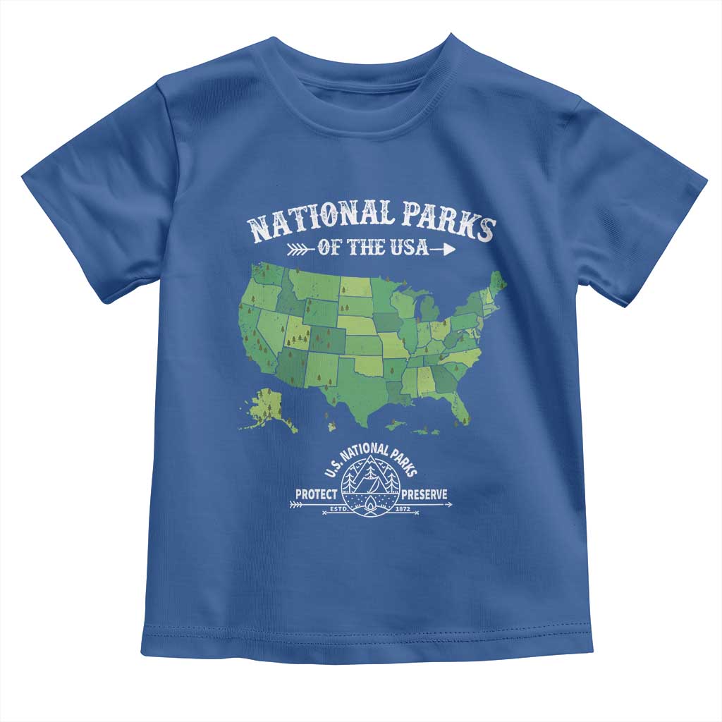 Protect And Preserve National Parks Toddler T Shirt ESTD 1872 Vintage Forest American Map TS11 Royal Blue Print Your Wear