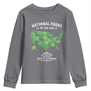 Protect And Preserve National Parks Youth Sweatshirt ESTD 1872 Vintage Forest American Map TS11 Charcoal Print Your Wear