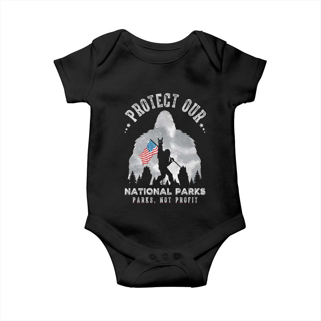 Funny Protect Our National Parks Bigfoot Baby Onesie Parks Not Profit American Flag TS11 Black Print Your Wear