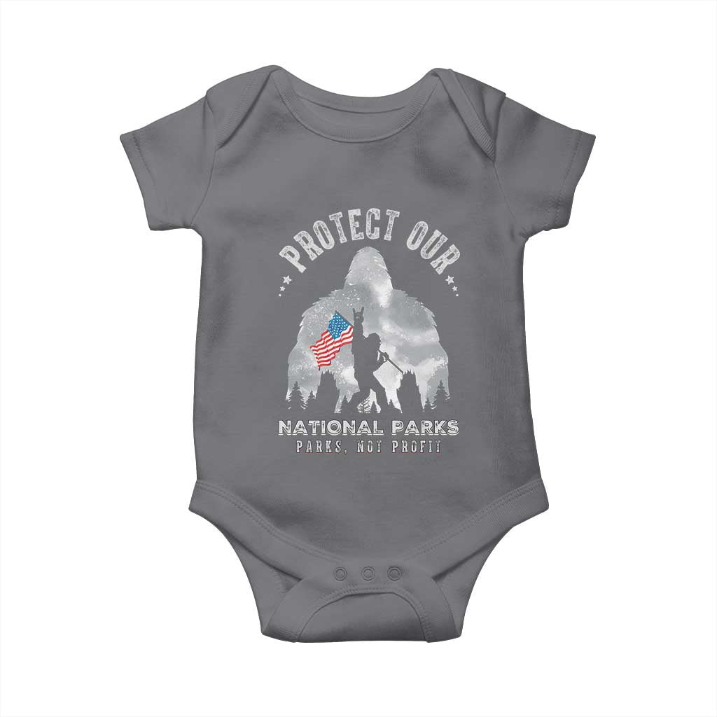 Funny Protect Our National Parks Bigfoot Baby Onesie Parks Not Profit American Flag TS11 Charcoal Print Your Wear