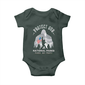 Funny Protect Our National Parks Bigfoot Baby Onesie Parks Not Profit American Flag TS11 Dark Forest Green Print Your Wear