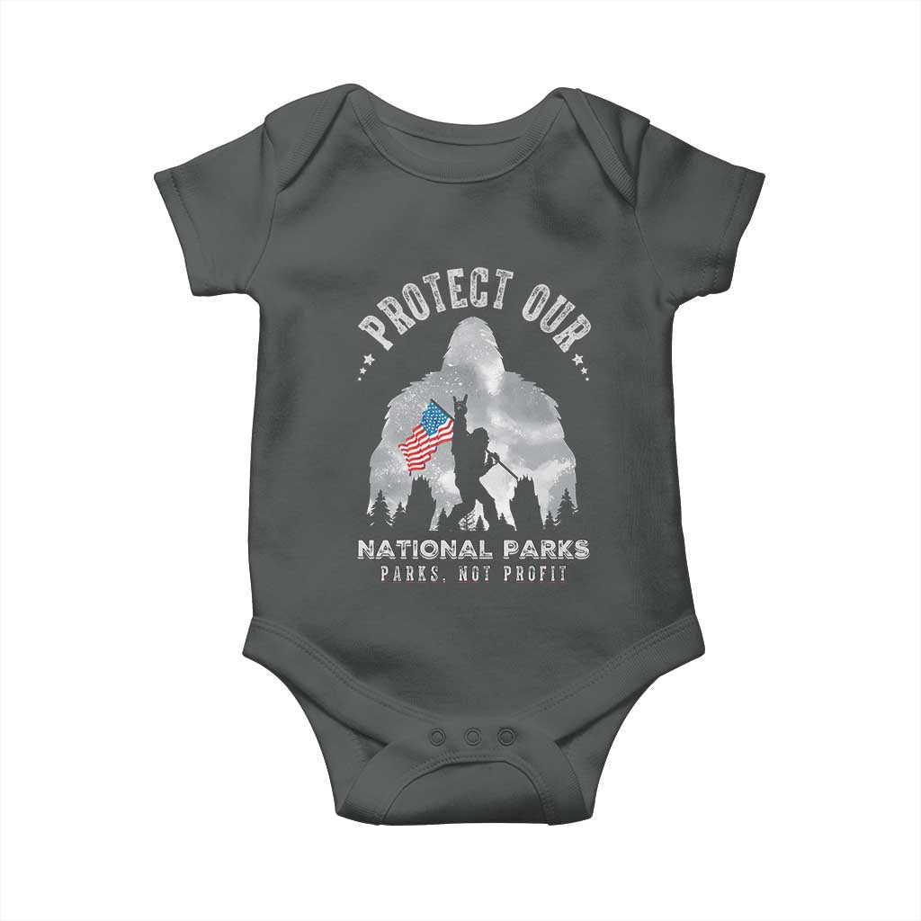Funny Protect Our National Parks Bigfoot Baby Onesie Parks Not Profit American Flag TS11 Dark Heather Print Your Wear