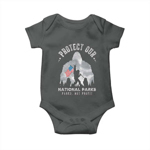 Funny Protect Our National Parks Bigfoot Baby Onesie Parks Not Profit American Flag TS11 Dark Heather Print Your Wear