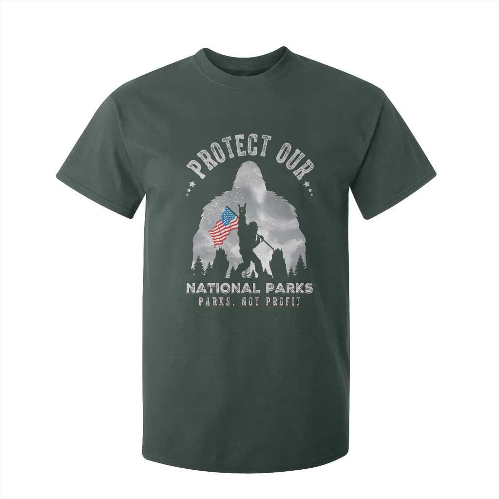 Funny Protect Our National Parks Bigfoot T Shirt For Kid Parks Not Profit American Flag TS11 Dark Forest Green Print Your Wear