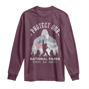 Funny Protect Our National Parks Bigfoot Long Sleeve Shirt Parks Not Profit American Flag TS11 Maroon Print Your Wear