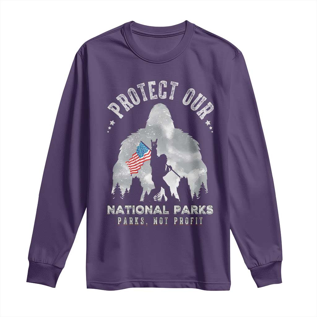 Funny Protect Our National Parks Bigfoot Long Sleeve Shirt Parks Not Profit American Flag TS11 Purple Print Your Wear