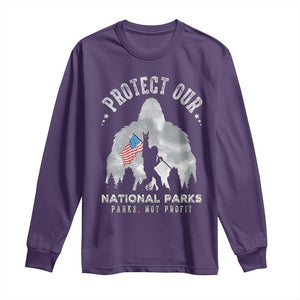 Funny Protect Our National Parks Bigfoot Long Sleeve Shirt Parks Not Profit American Flag TS11 Purple Print Your Wear