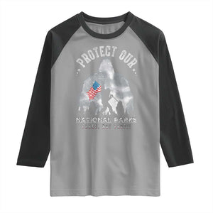 Funny Protect Our National Parks Bigfoot Raglan Shirt Parks Not Profit American Flag TS11 Sport Gray Black Print Your Wear